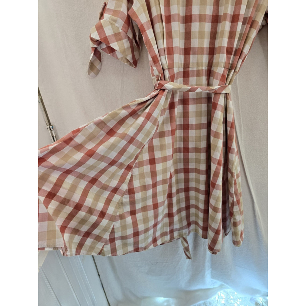 Calvin Klein Red/tan Plaid Country Style Fit/ Flair S Sleeve Dress. Ladies 14 - Picture 11 of 11